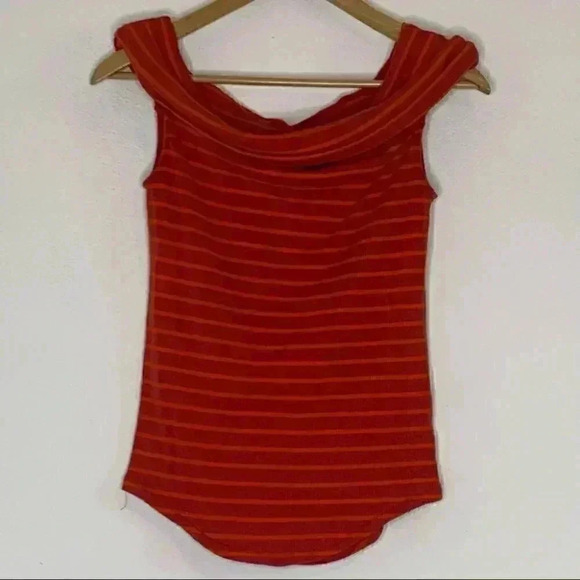We the free people red orange Melbourne Striped Off-The-Shoulder Rib Knit Top L - Picture 3 of 8
